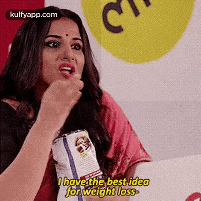 A Woman Is Eating A Bag Of Chips And Saying `` I Have The Best Idea For Weight Loss . '' GIF