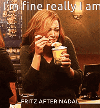 A Woman Is Eating A Ice Cream Cone With The Caption I 'M Fine Really I Am Fritz After Nadal GIF