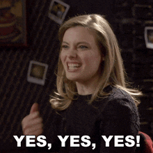 A Woman Is Giving A Thumbs Up With The Words Yes Yes Yes GIF