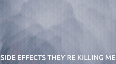 A Woman Is Hanging Upside Down With The Words Side Effects They 'Re Killing Me GIF