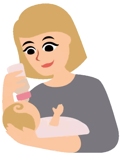 A Woman Is Holding A Baby And Feeding It From A Bottle Sticker