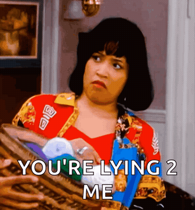 A Woman Is Holding A Basket And Says You 'Re Lying 2 Me . GIF