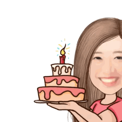 A Woman Is Holding A Birthday Cake With A Lit Candle On Top Sticker