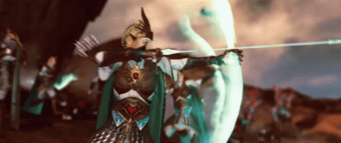 A Woman Is Holding A Bow And Arrow In Front Of A Crowd Of People . GIF