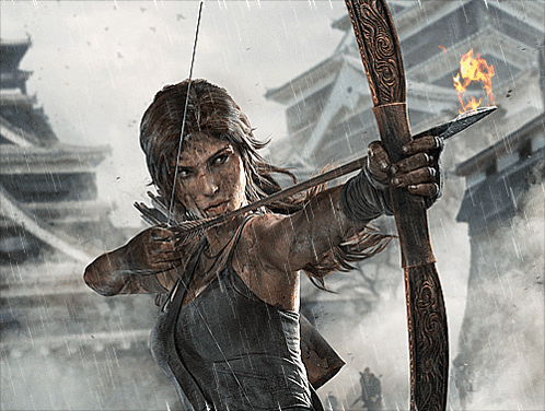 A Woman Is Holding A Bow And Arrow In Her Hands GIF