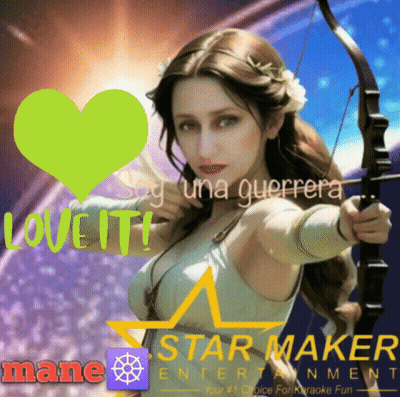 A Woman Is Holding A Bow And Arrow With A Star Maker Entertainment Logo GIF