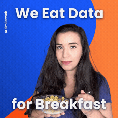 A Woman Is Holding A Bowl Of Cereal And The Words We Eat Data For Breakfast Are Above Her GIF