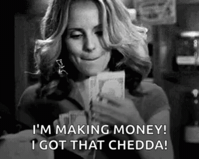 A Woman Is Holding A Bunch Of Money And Saying `` I 'M Making Money ! '' GIF