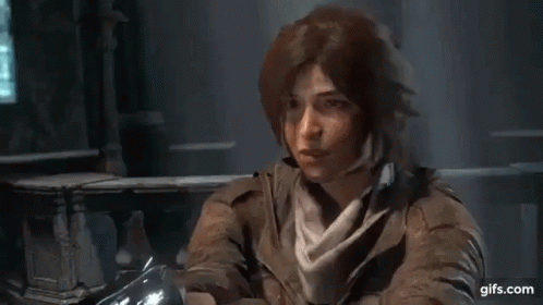 A Woman Is Holding A Gun In Front Of A Window In A Video Game . GIF