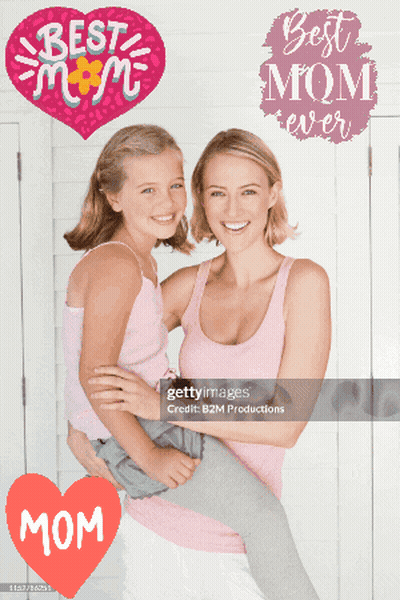A Woman Is Holding A Little Girl In Her Arms With A Heart That Says Best Mom Ever On It GIF