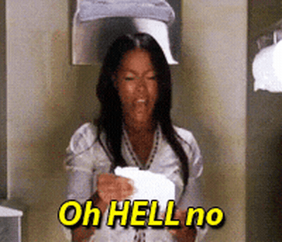 A Woman Is Holding A Piece Of Paper That Says Oh Hell No On It GIF