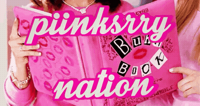 A Woman Is Holding A Pink Book Titled Pinksrry Nation GIF