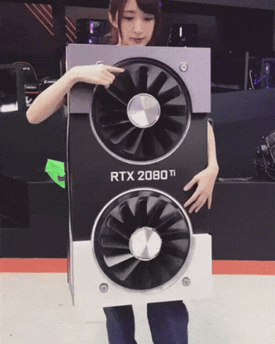 A Woman Is Holding A Rtx 2080 Ti Card In Her Hands GIF