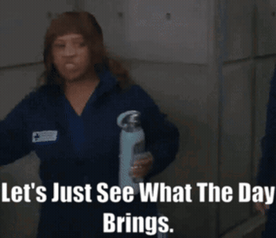 A Woman Is Holding A Spray Bottle With The Words Let 'S Just See What The Day Brings GIF