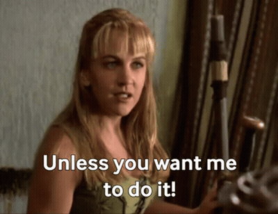 A Woman Is Holding A Sword In Her Hand And Says `` Unless You Want Me To Do It ! '' GIF