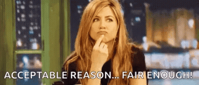 A Woman Is Holding Her Finger To Her Chin And Saying `` Acceptable Reason ... Fair Enough '' . GIF