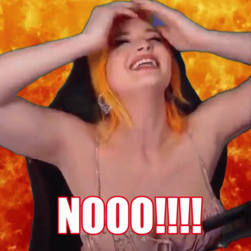 A Woman Is Holding Her Head With The Word Nooo Written On The Bottom GIF
