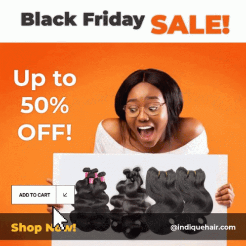 A Woman Is Holding Up A Sign That Says Black Friday Sale GIF