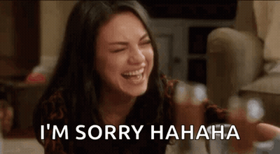 A Woman Is Laughing And Crying With The Words `` I 'M Sorry Hahaha '' Written Next To Her . GIF
