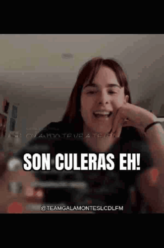 A Woman Is Laughing With A Caption That Says Son Culeras Eh ! GIF