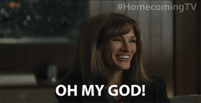 A Woman Is Laughing With The Words Oh My God On Her Face GIF