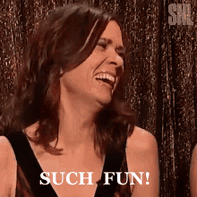 A Woman Is Laughing With The Words Such Fun Written Below Her GIF