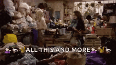 A Woman Is Laying In A Messy Room With The Words `` All This And More '' Written Above Her . GIF