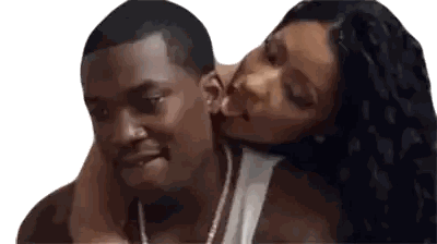 A Woman Is Licking A Man 'S Ear While He Looks At The Camera Sticker