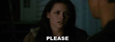A Woman Is Looking At A Man With The Word Please Below Her GIF