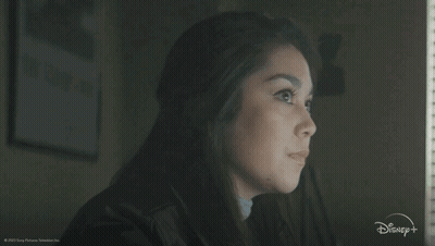 A Woman Is Looking Out A Window With The Words " For Real " In Front Of Her GIF