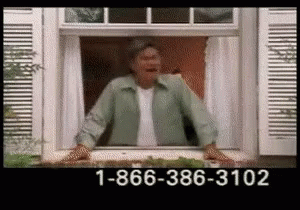 A Woman Is Looking Out Of A Window With The Number 1-866-386-3102 Below Her GIF