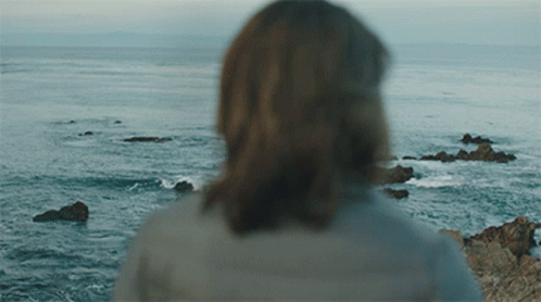 A Woman Is Looking Out Over The Ocean GIF