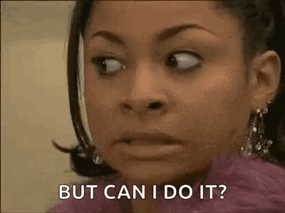 A Woman Is Making A Funny Face And Asking But Can I Do It ? GIF