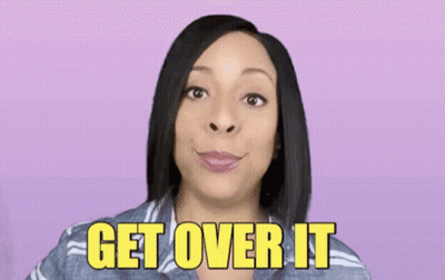 A Woman Is Making A Funny Face And Saying Get Over It . GIF