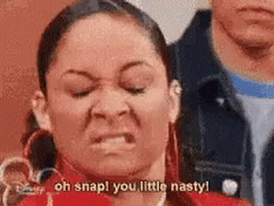 A Woman Is Making A Funny Face And Saying `` Oh Snap You Little Nasty '' . GIF
