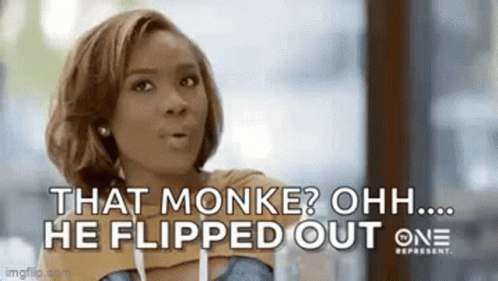A Woman Is Making A Funny Face And Saying That Monke ? Ohh ... He Flipped Out One . GIF