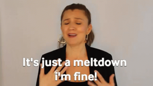 A Woman Is Making A Funny Face And Says It 'S Just A Meltdown I 'M Fine . GIF
