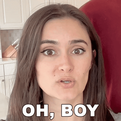 A Woman Is Making A Funny Face With The Words Oh Boy Behind Her GIF