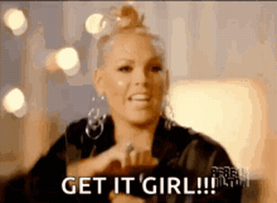 A Woman Is Making A Gesture With Her Hands And Says Get It Girl ! GIF
