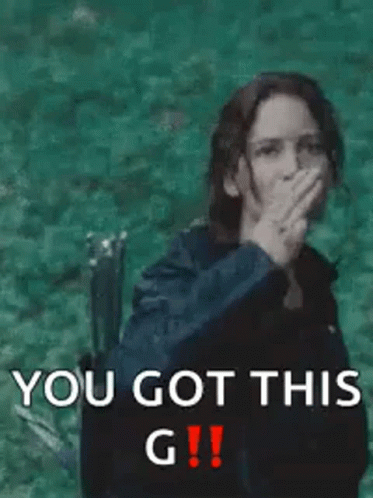 A Woman Is Making A Peace Sign With Her Hand And The Words `` You Got This G ! '' Below Her . GIF