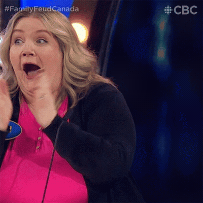 A Woman Is Making A Surprised Face While Holding A Microphone . GIF
