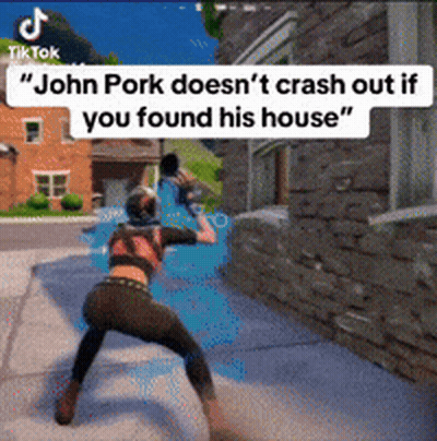 A Woman Is Playing A Video Game And Says " John Pork Doesn 'T Crash Out If You Found His House " GIF