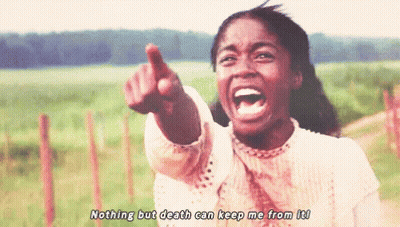 A Woman Is Pointing At The Camera And Saying Nothing But Death Can Keep Me From It GIF