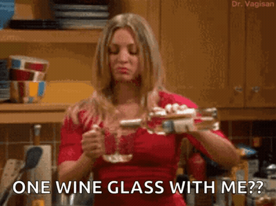 A Woman Is Pouring Wine Into A Glass And Says " One Wine Glass With Me ? " GIF