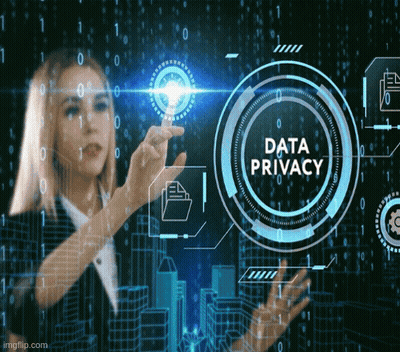A Woman Is Pressing A Button On A Screen That Says Data Privacy GIF