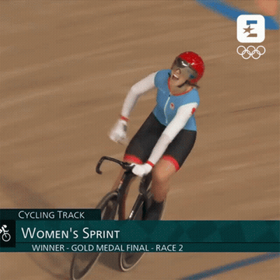 A Woman Is Riding A Bike In The Women 'S Sprint Race At The Olympics GIF