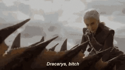 A Woman Is Riding On The Back Of A Dragon And Says Dracarys Bitch GIF