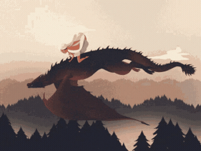 A Woman Is Riding On The Back Of A Large Dragon GIF