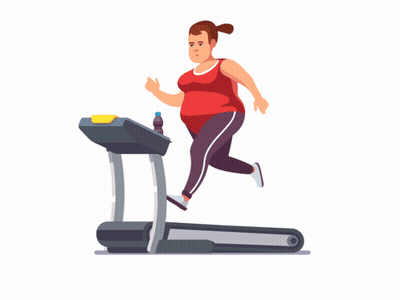 A Woman Is Running On A Treadmill With A Bottle Of Water On The Side GIF