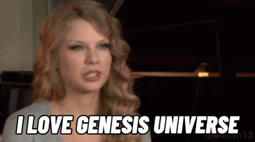 A Woman Is Saying I Love Genesis Universe In A Video . GIF